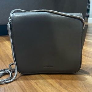 Authentic All Saints Cool Brown Crossbody w/ Silver Coil Chain